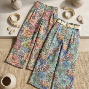 Pantalón flores cinturón