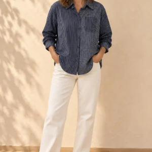 Camisa combinada de rayas y cuadros con bordado