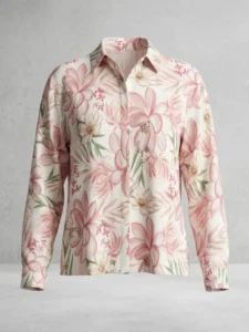 Camisa de manga larga con estampado de flores rosas